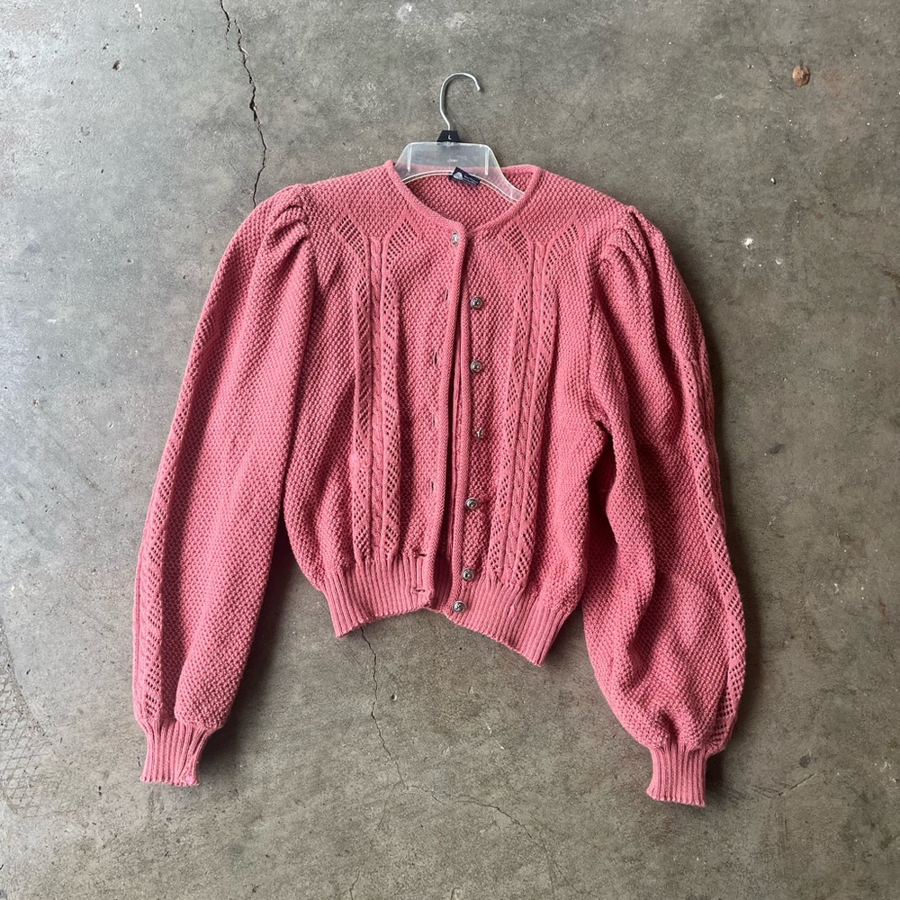 Vintage Austrian Pink Wool Cardigan Manifred Wesenjak size Med